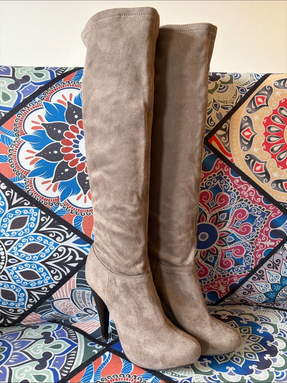 Call It Spring Taupe Faux Suede Over-the-Knee High Heel Boots